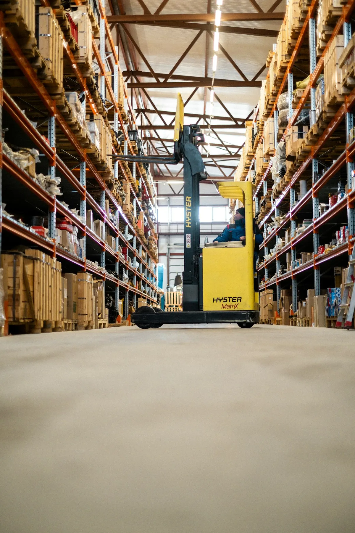 Organized warehouse with art storage shelving and inventory systems