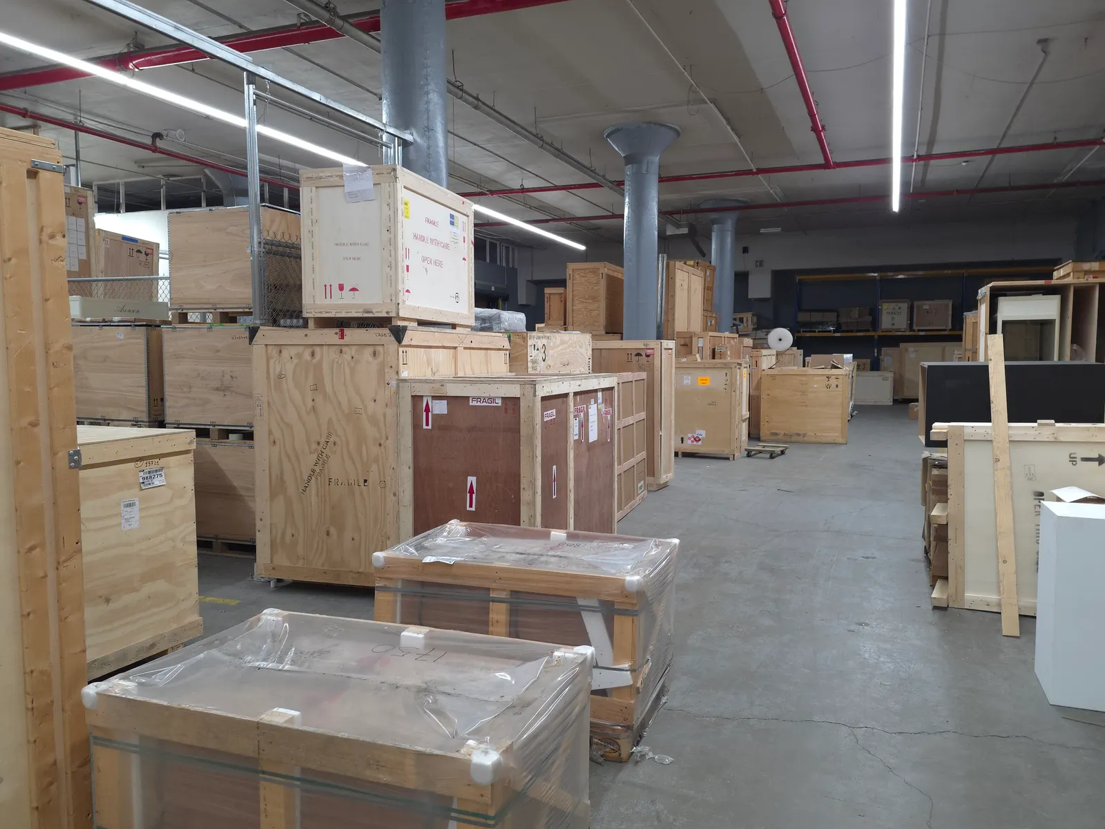 Fine art crates staged in our climate-controlled warehouse